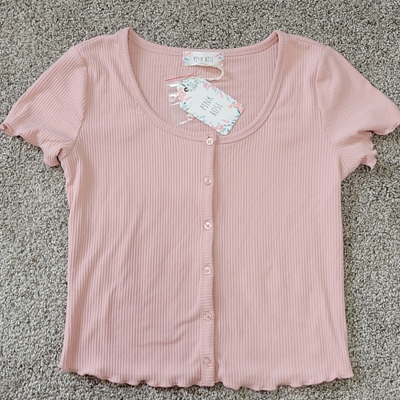 Pink Rose button front top - Picture 1 of 7